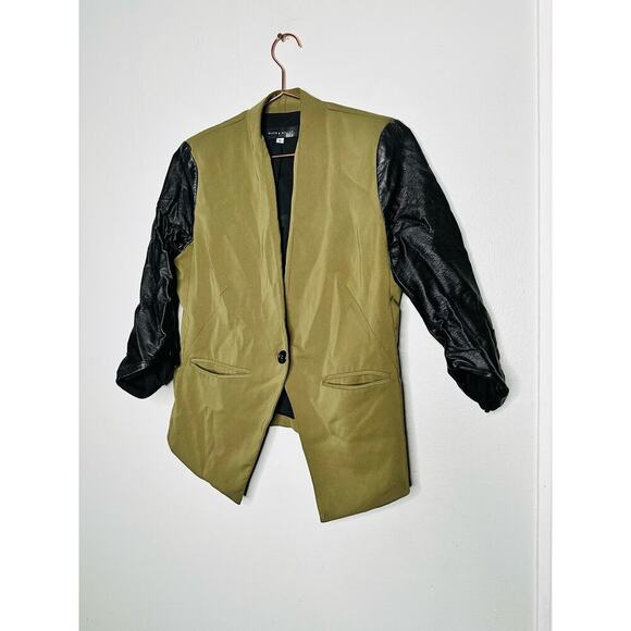 SLATE & WILLOW Faux Leather Sleeve Hunter Green Blazer Jacket Size 6 - Picture 6 of 13